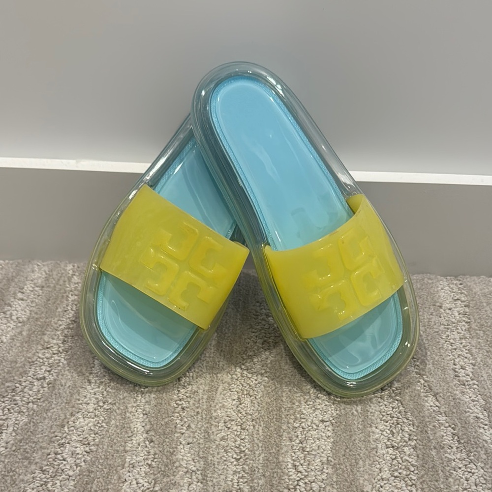 Yellow and Blue Slide Sandals